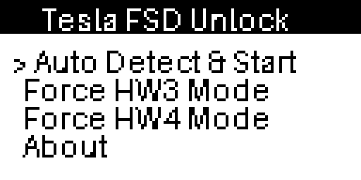Flipper Zero Tesla FSD main menu
