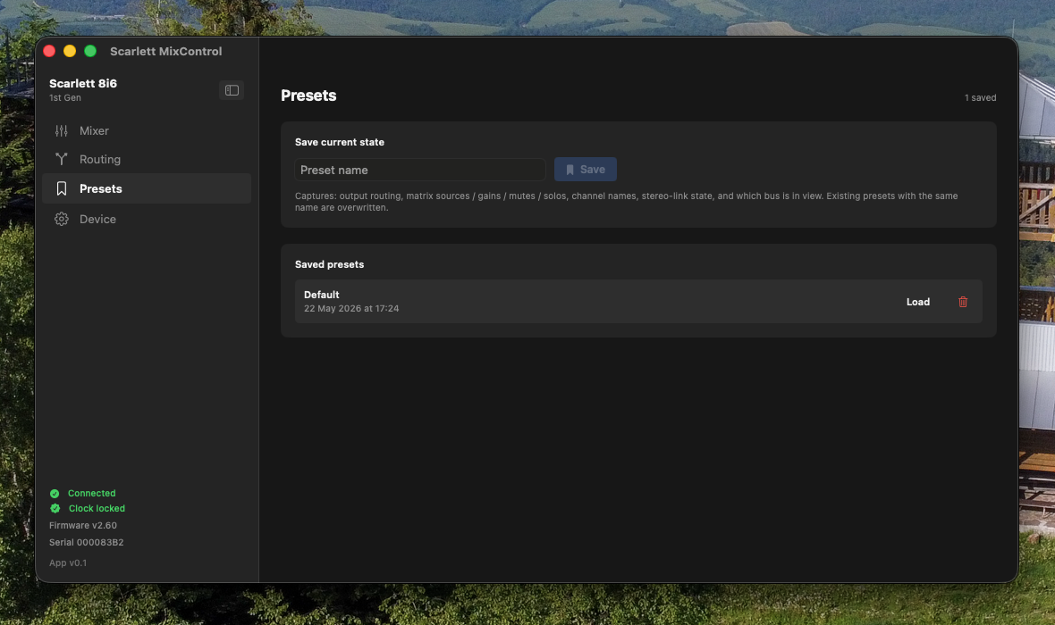 Presets tab