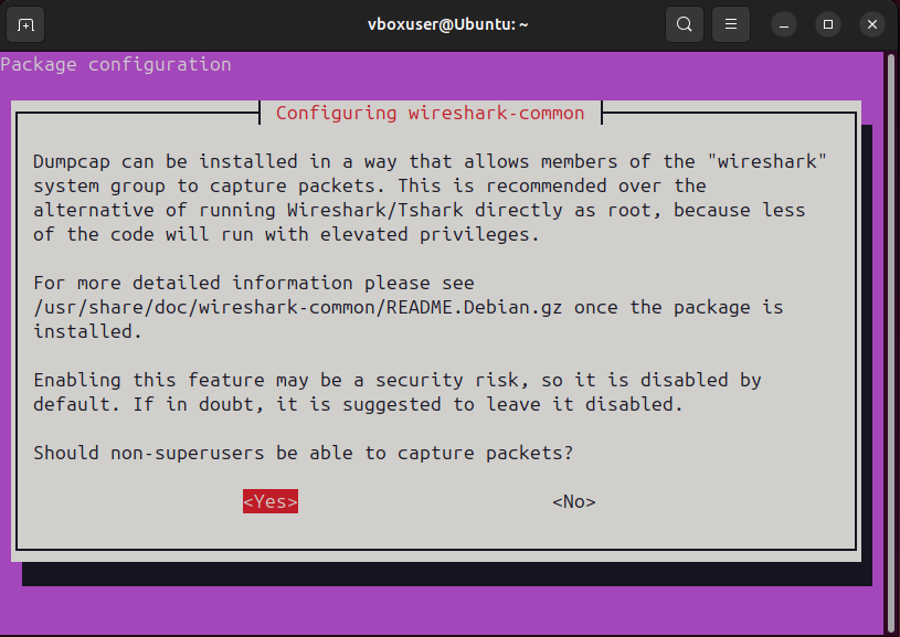 Wireshark dumpcap configuration prompt