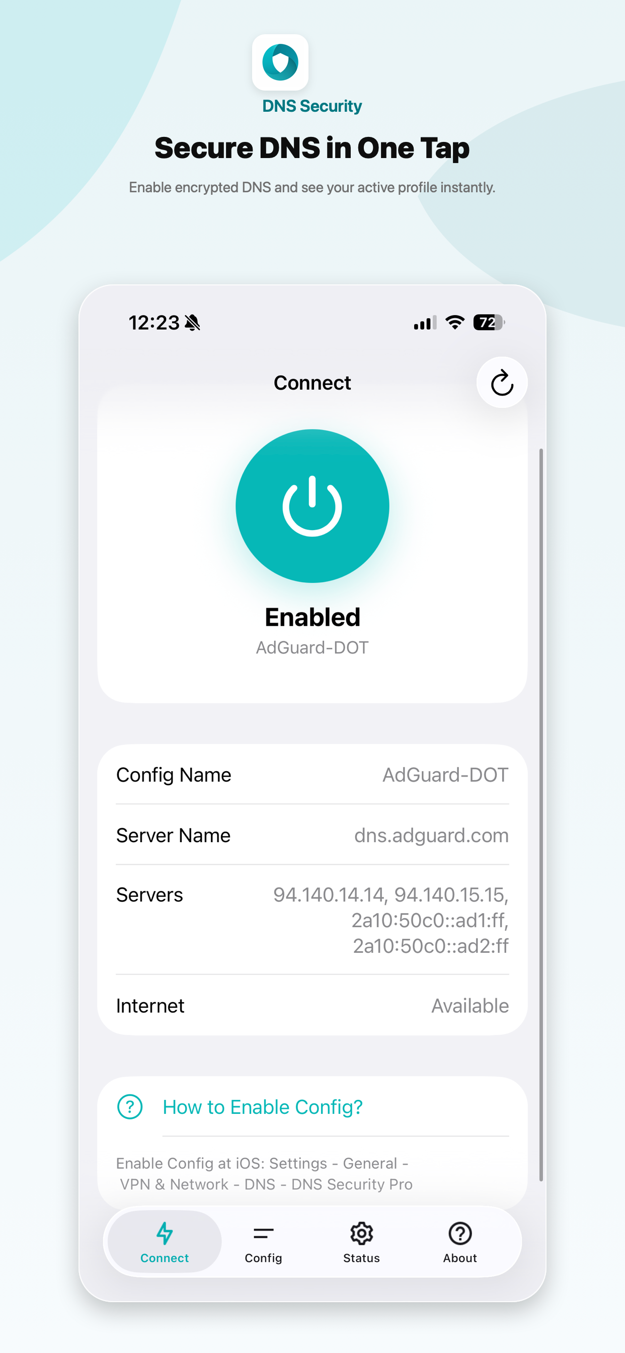 Secure DNS in one tap