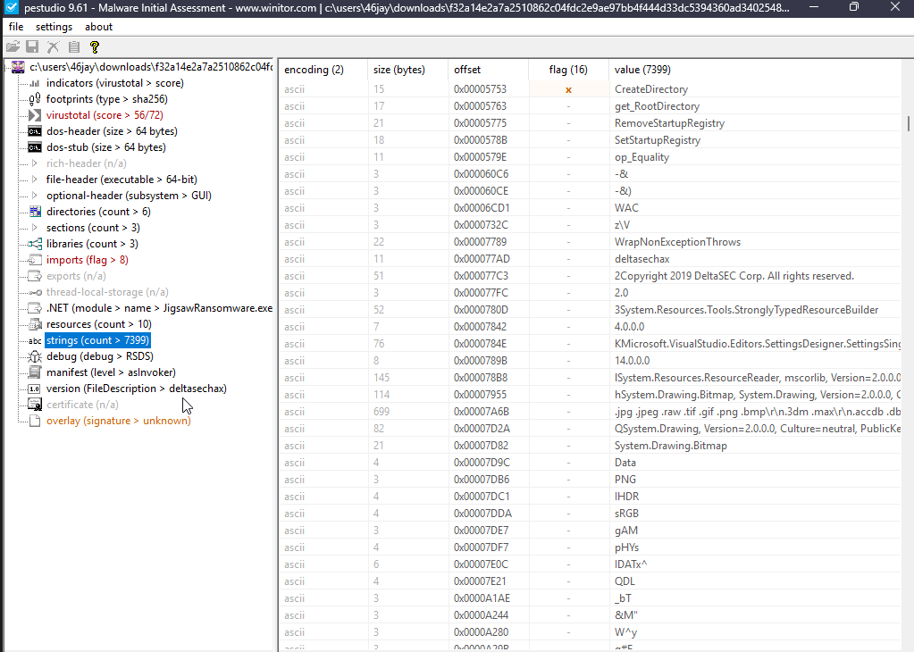 PEStudio 字符串 - 目标文件扩展名