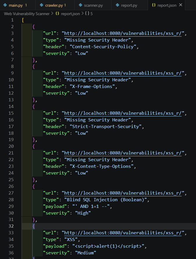 生成的 JSON 报告