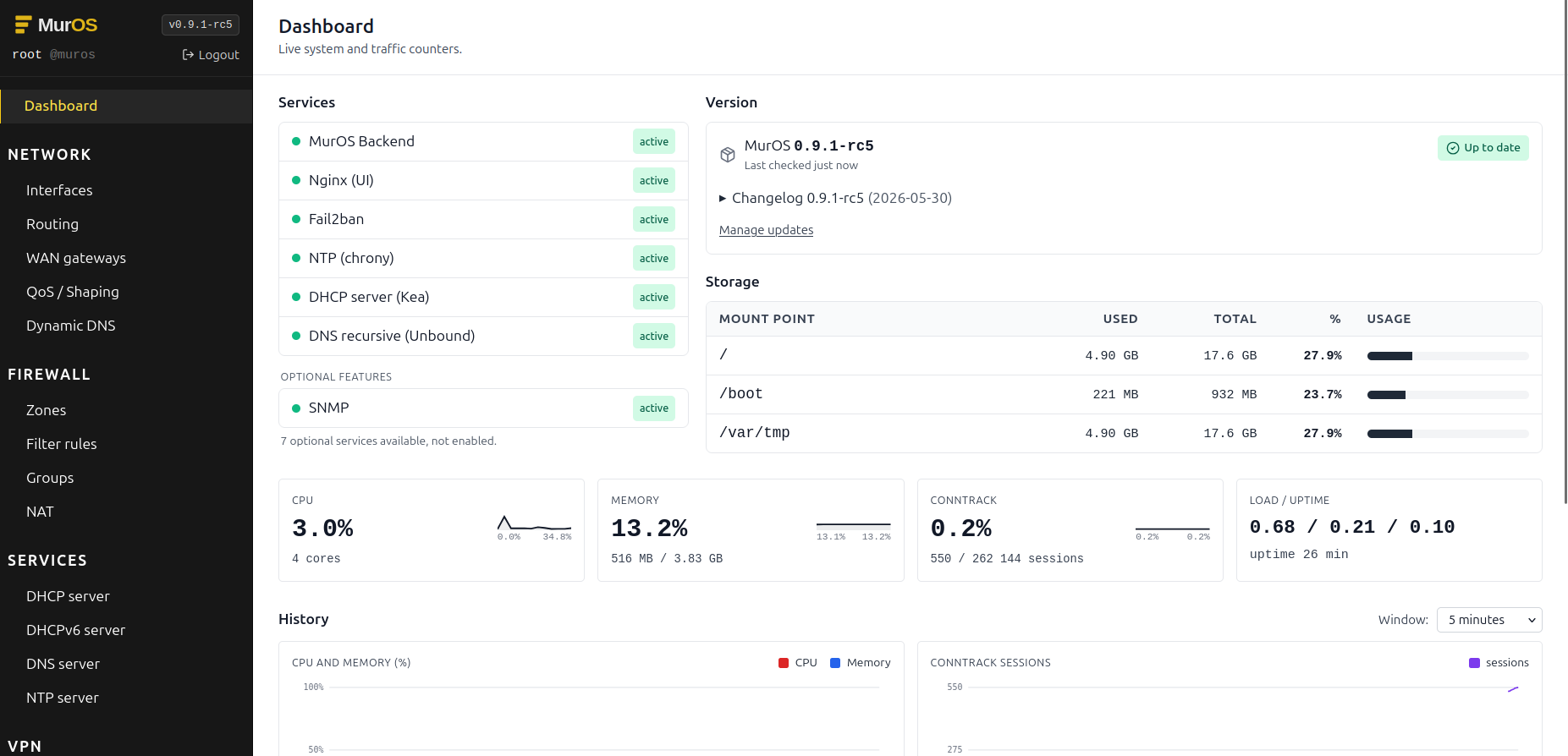 MurOS dashboard