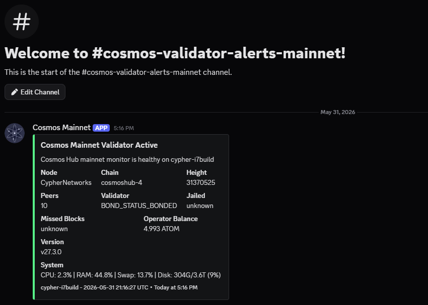 Cosmos Mainnet Validator Active