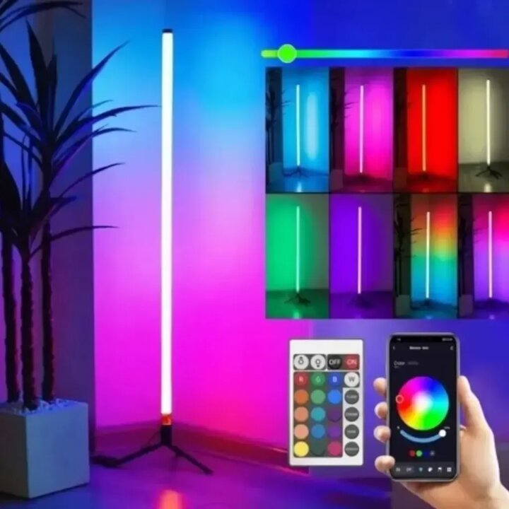 RGB LED corner floor lamp controlled by IR remote and phone app, advertising over BLE as GATT-DEMO