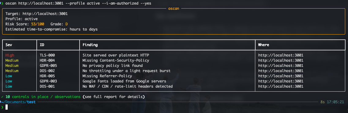 oscan 针对 OWASP Juice Shop 运行主动扫描
