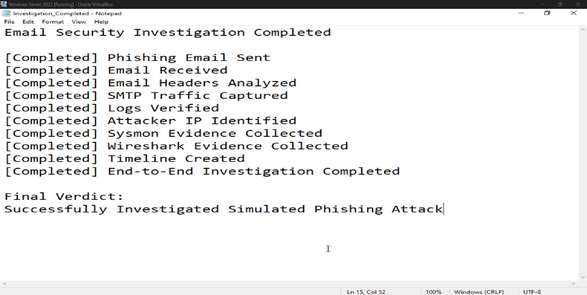 Email Investigation Completed