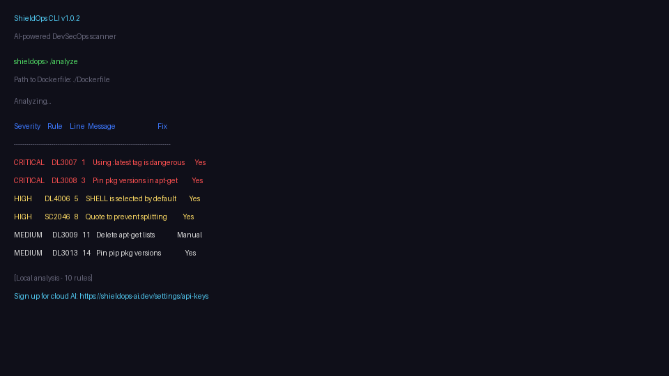 ShieldOps CLI scan results