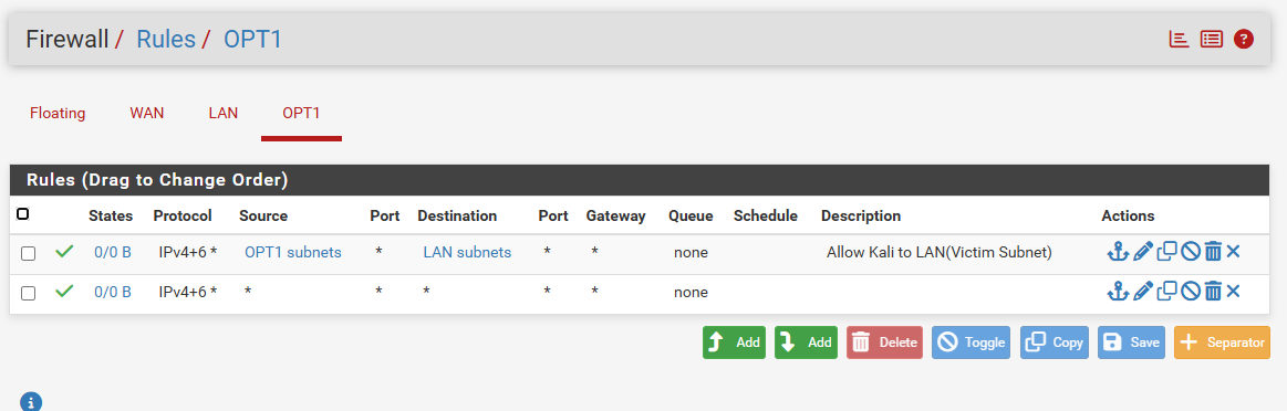 OPT1 Firewall Rules