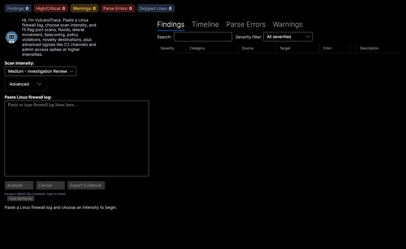 VulcansTrace Linux Edition desktop analyzer preview