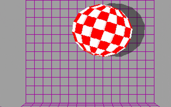 The Boing Ball demo running under FS-UAE at PAL field rate — two bounces and a wall hit
