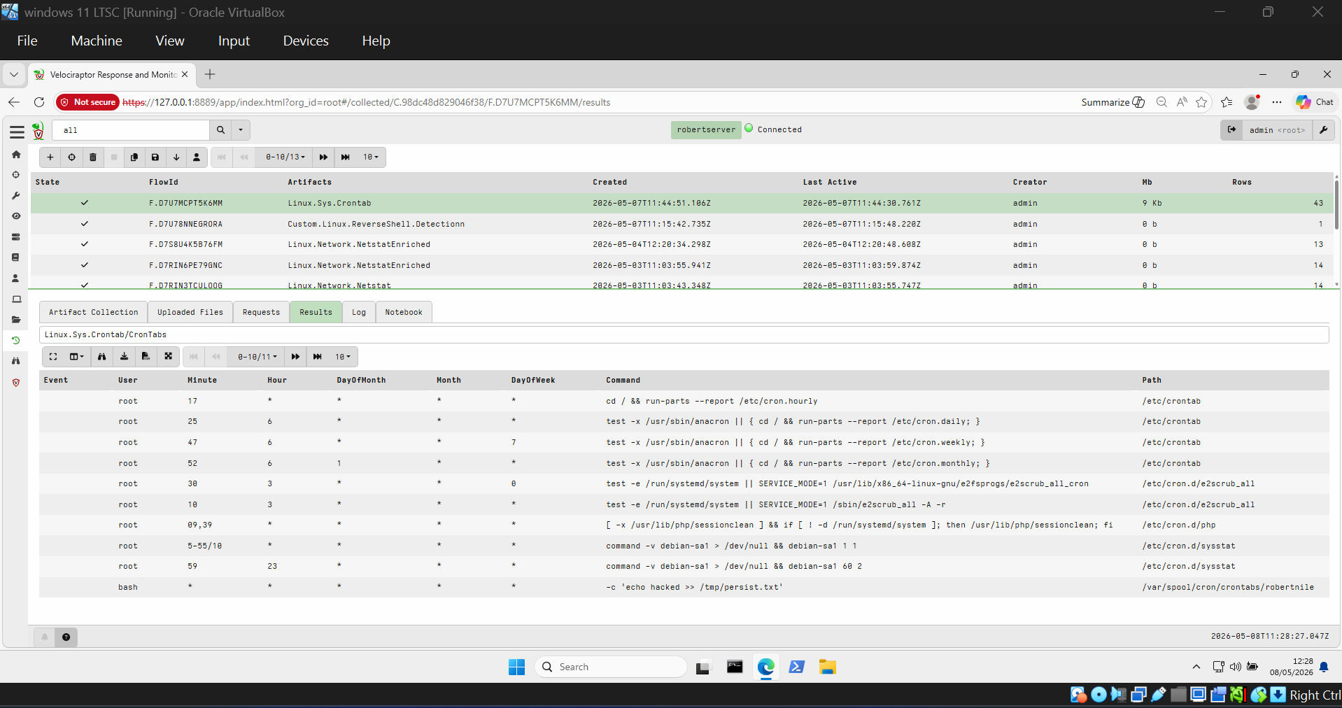 Detected Linux cron persistence