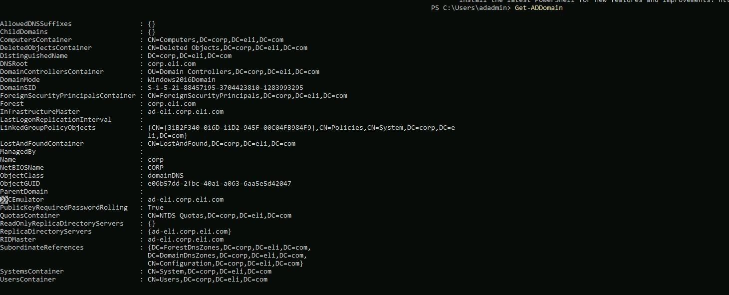 Get-ADDomain 输出