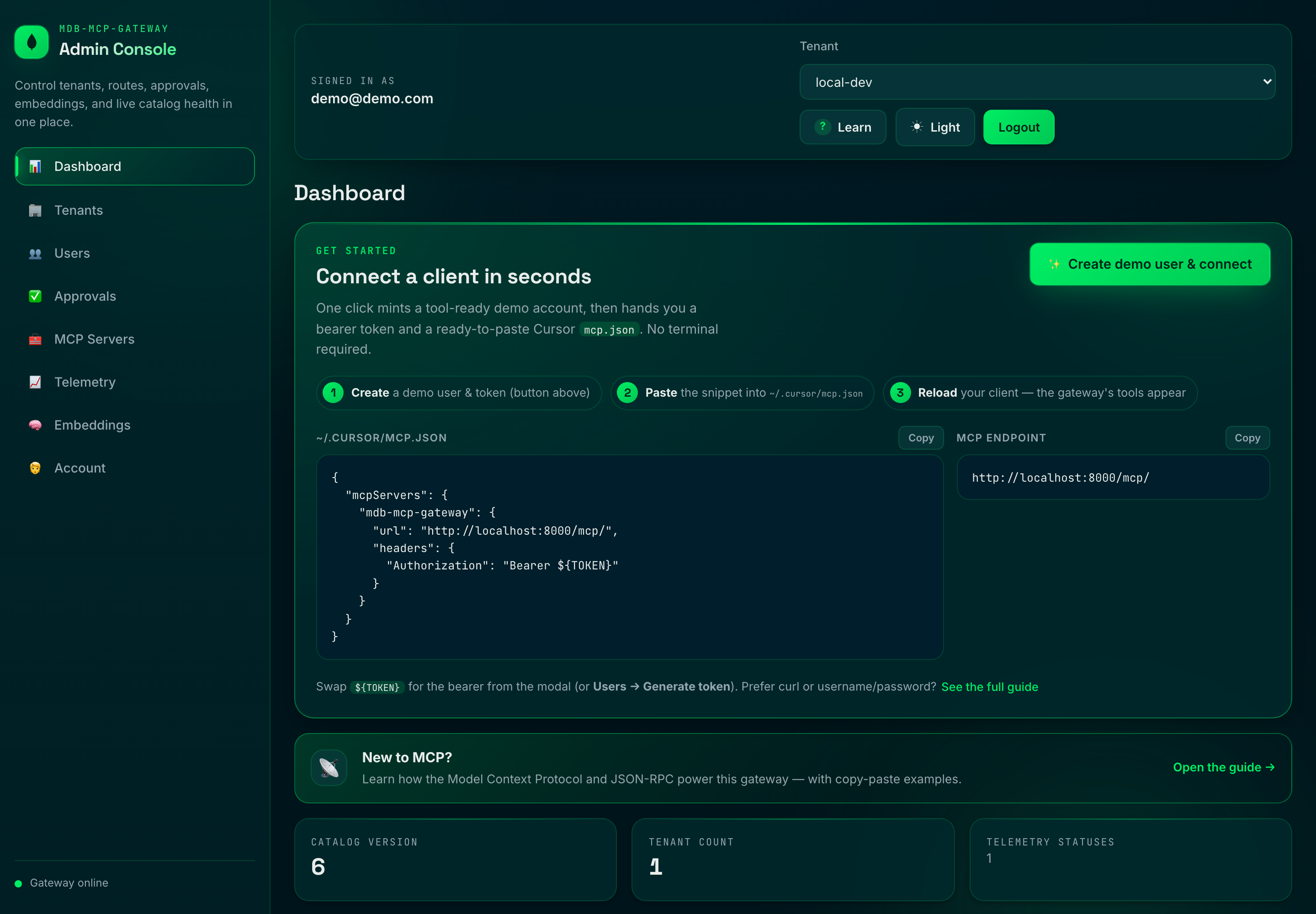 Admin console dashboard with the one-click Connect Now hero