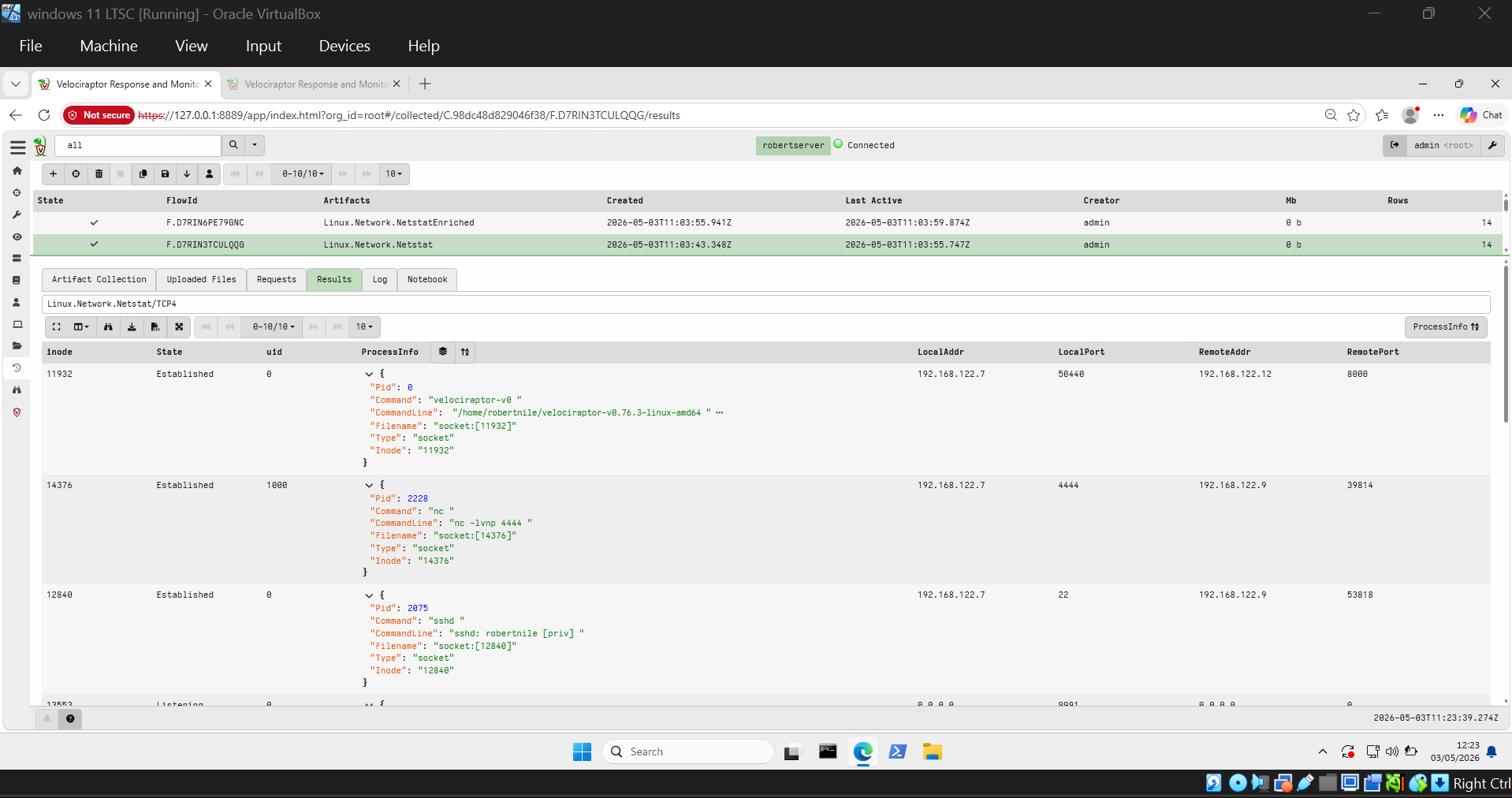 Kali connected to netcat netstat