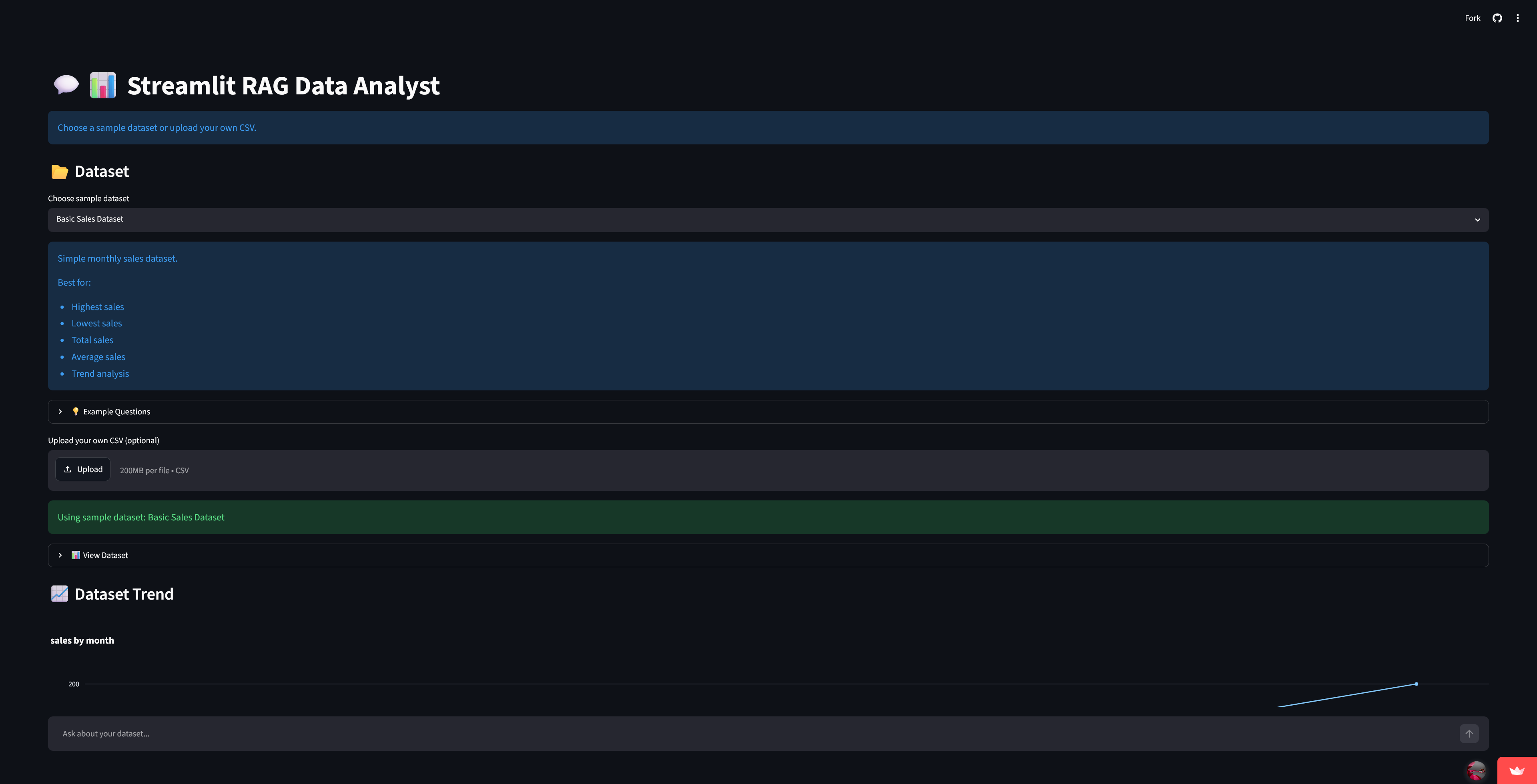 Streamlit RAG Data Analyst · Streamlit