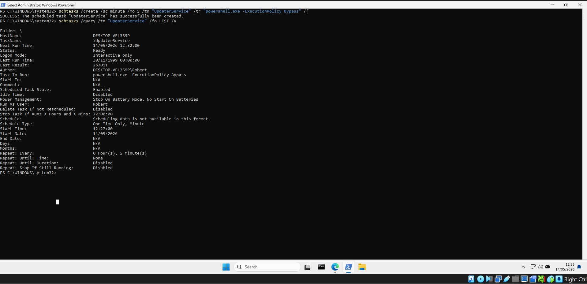 Created a scheduled task persistence