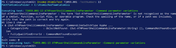 Running T1059 001-1 Mimikatz Atomic Test