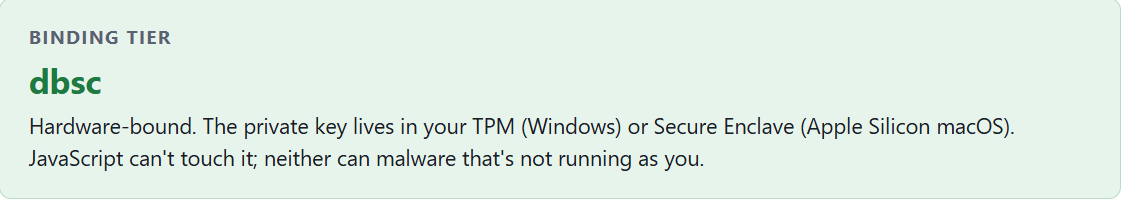 dbsc (TPM-backed), bound (Web Crypto polyfill), and none