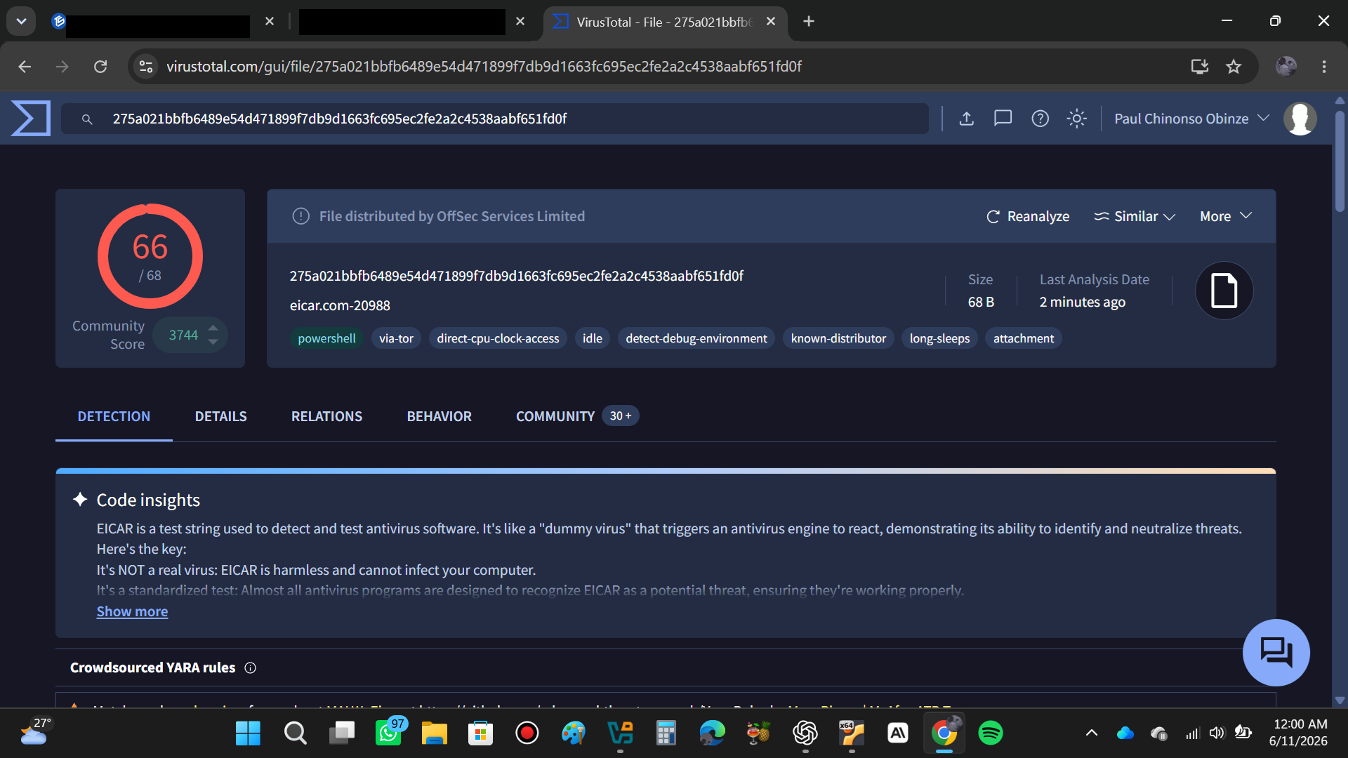 VirusTotal EICAR Analysis