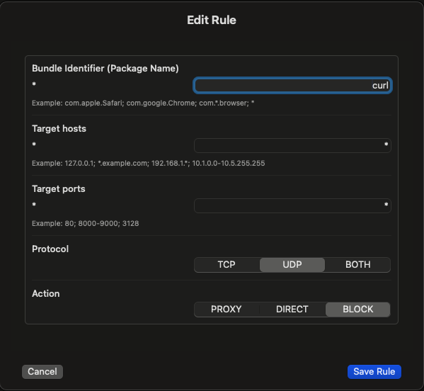 Add/Edit Rule macOS