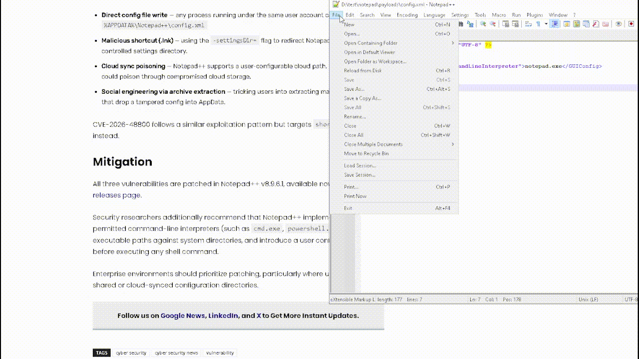 CVE-2026-48778 demo - File → Open Containing Folder → cmd triggers RCE