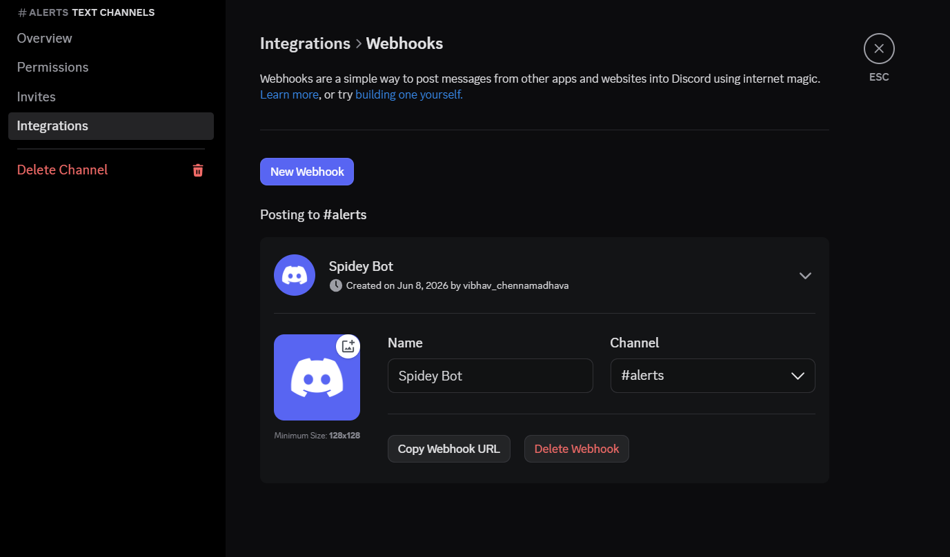 Discord 传入 webhook 配置