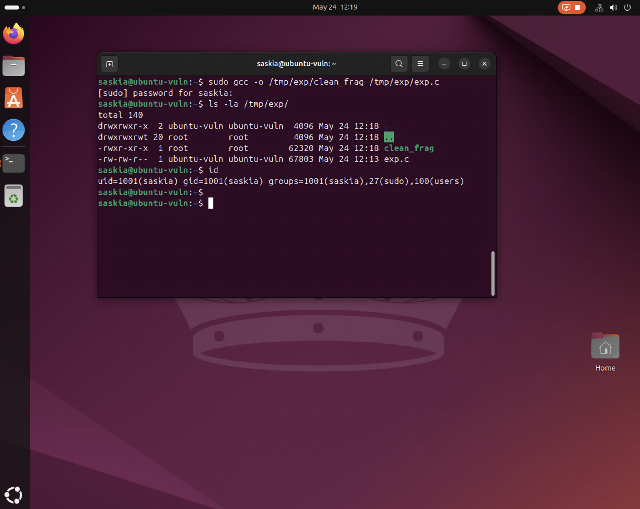Exploit compiled - clean_frag binary ready