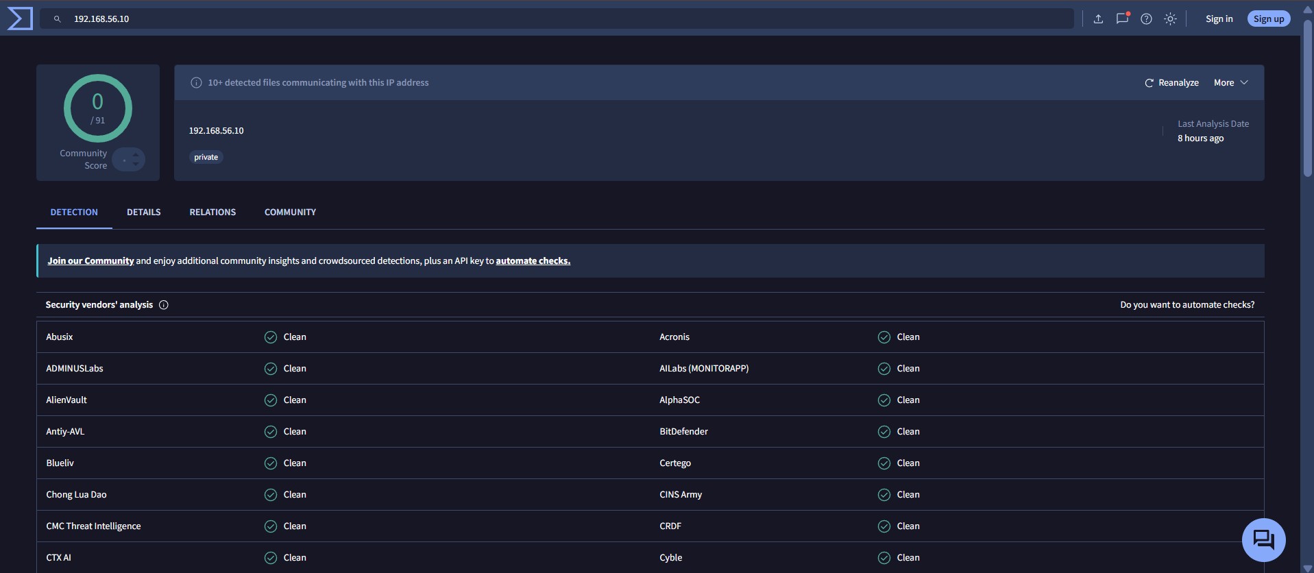 VirusTotal Attacker IP Validation