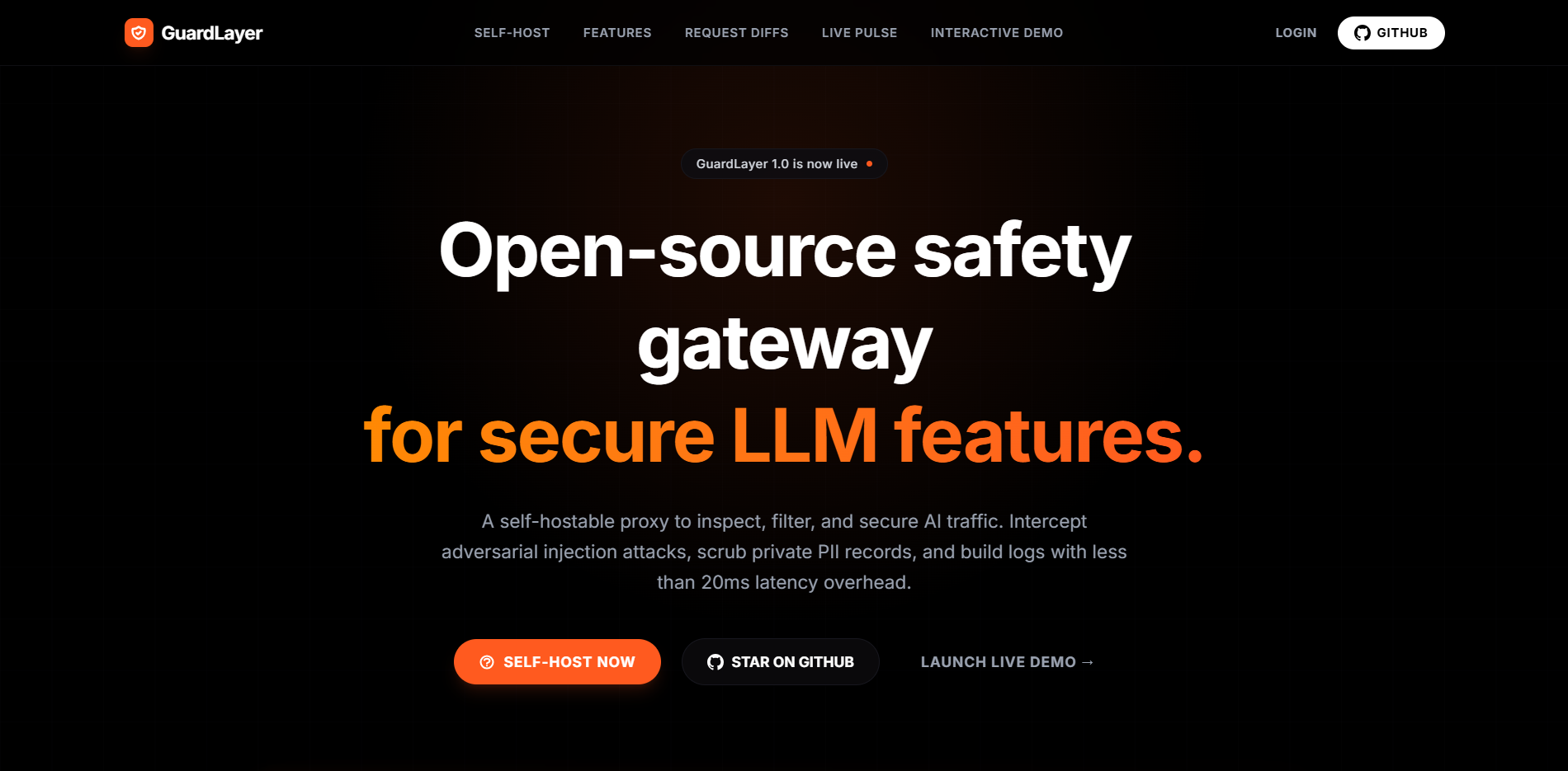 GuardLayer landing page