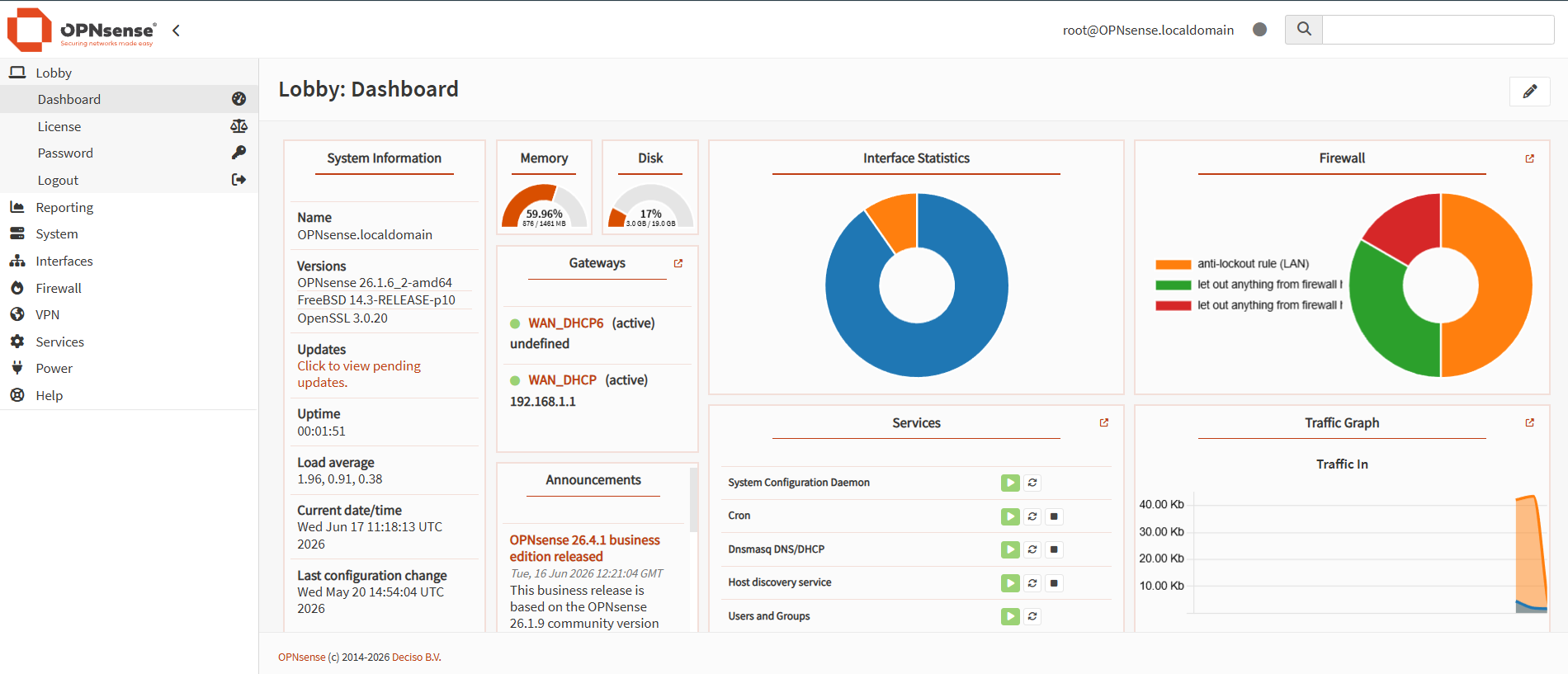OPNsense 仪表盘