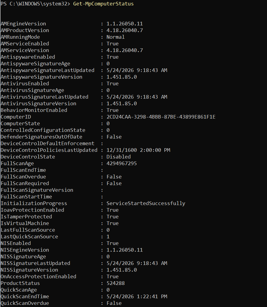 Microsoft Defender Status Verification