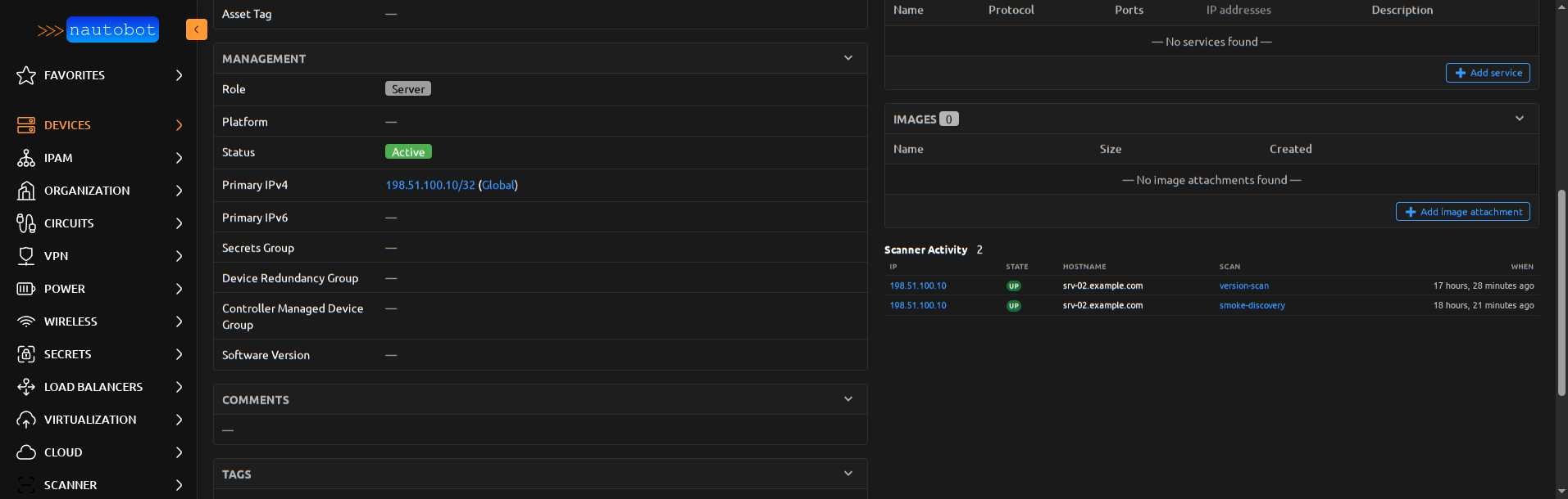 Scanner Activity panel on Device detail