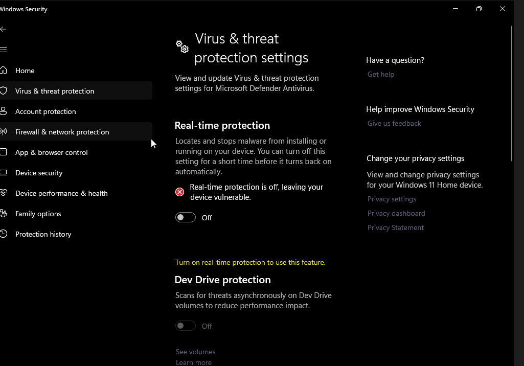 Windows Defender 实时保护已禁用