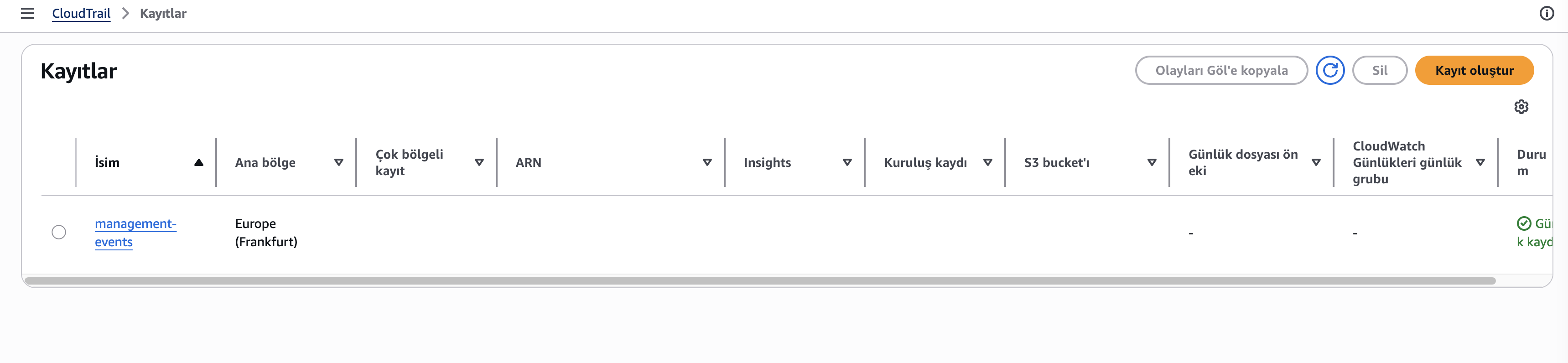AWS CloudTrail 控制台配置
