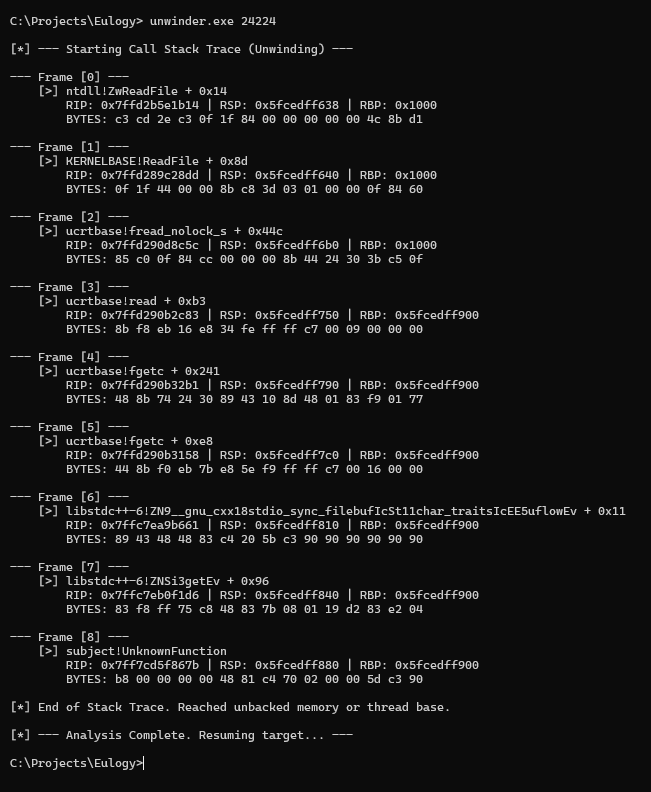 Eulogy Call Stack Trace