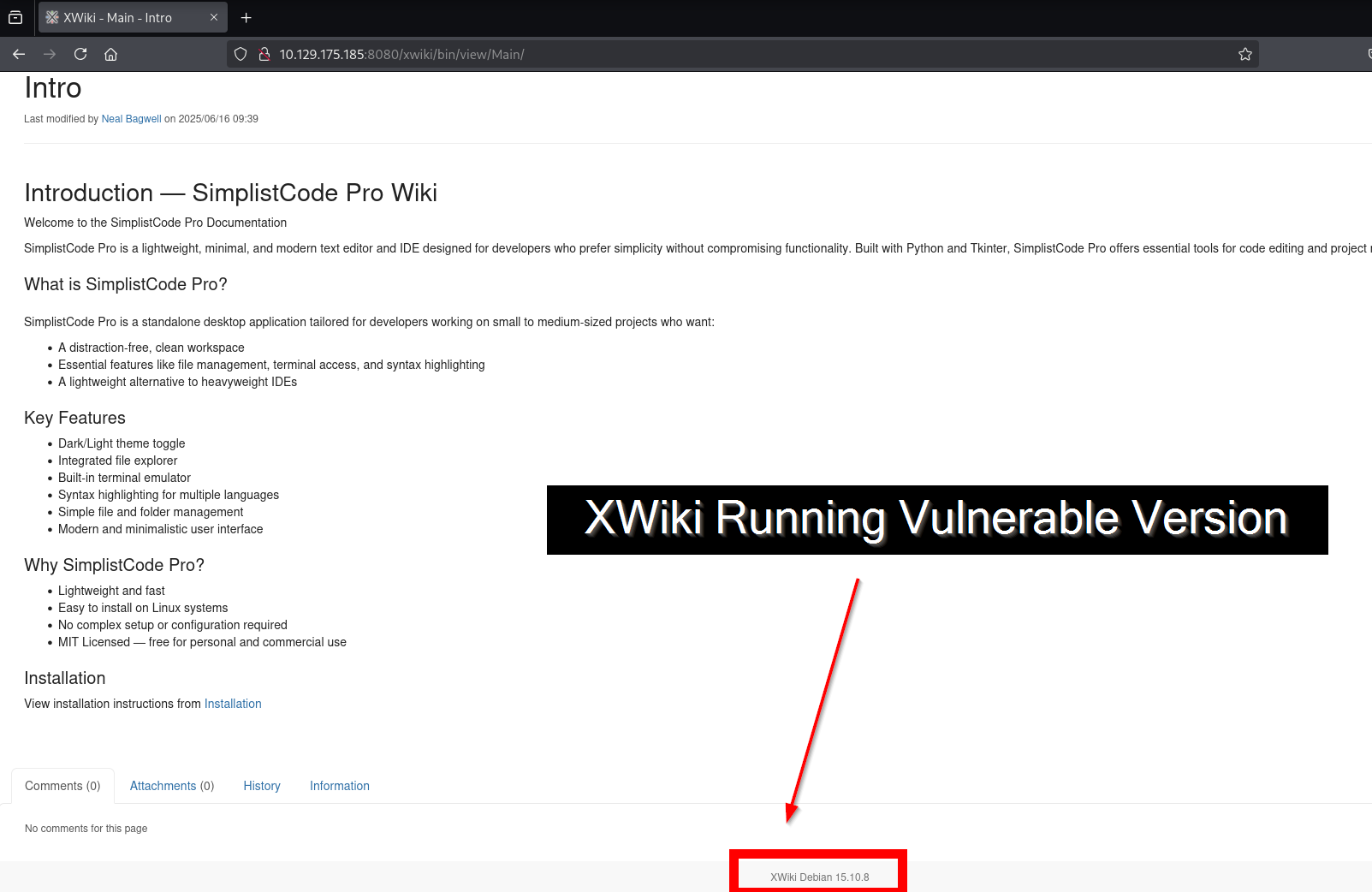 存在漏洞的 XWiki 界面