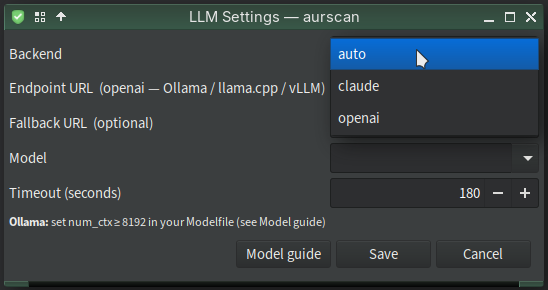 LLM Settings dialog