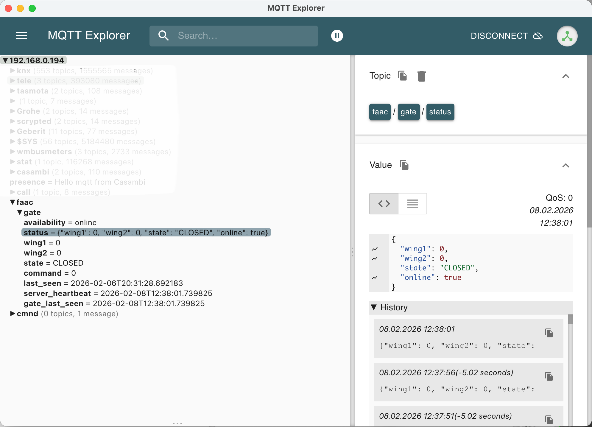 实际运行中的 MQTT 主题