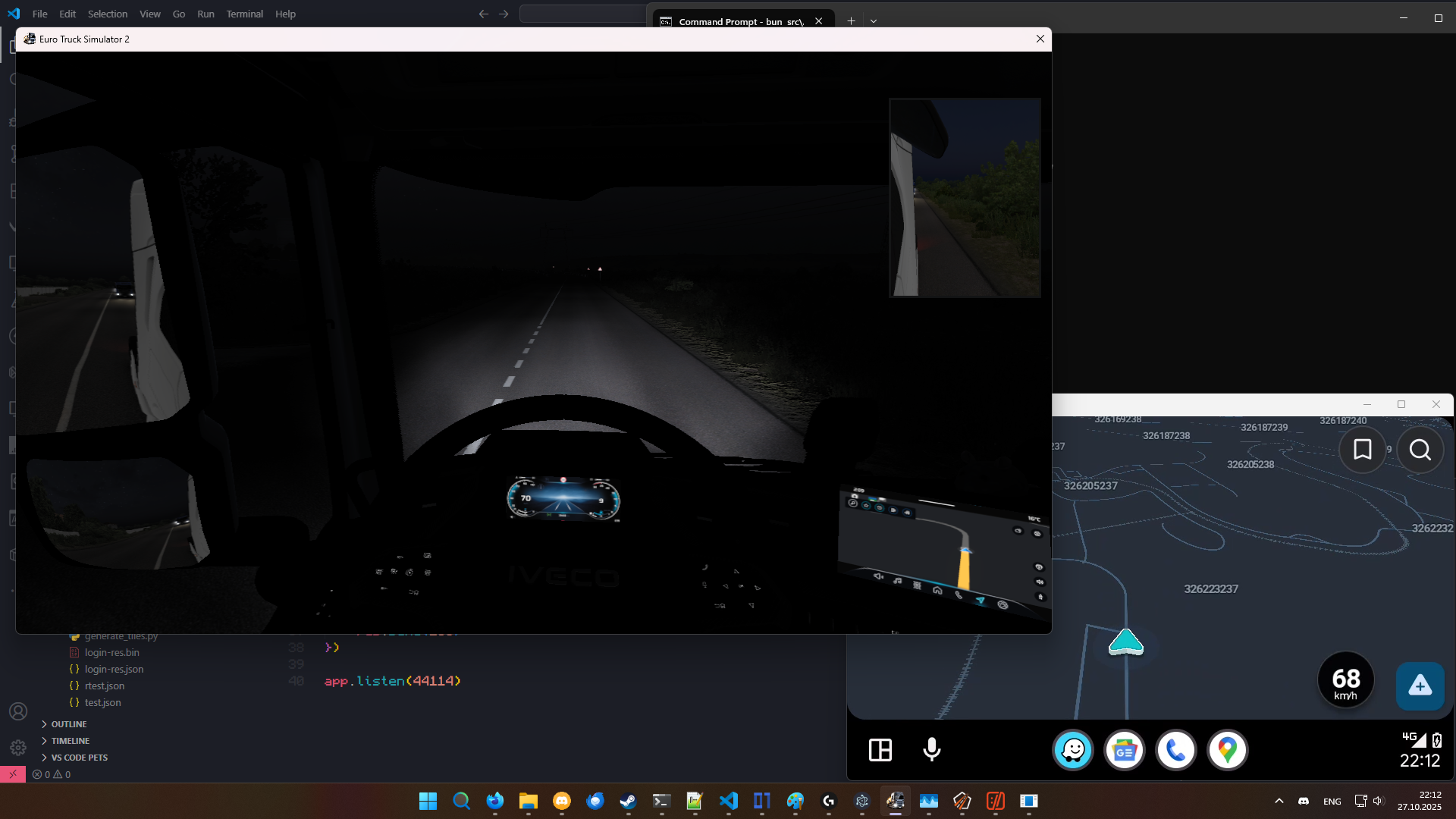 展示 ETS2 与 waze 一起运行的截图