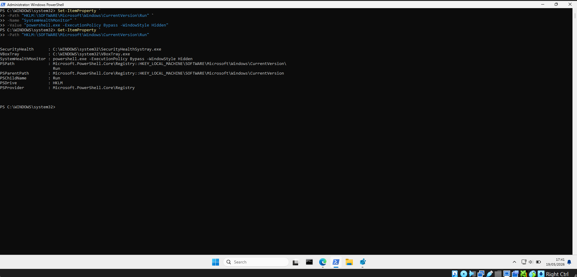 Created HKLM registry run key