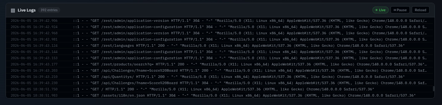 Live Logs Console