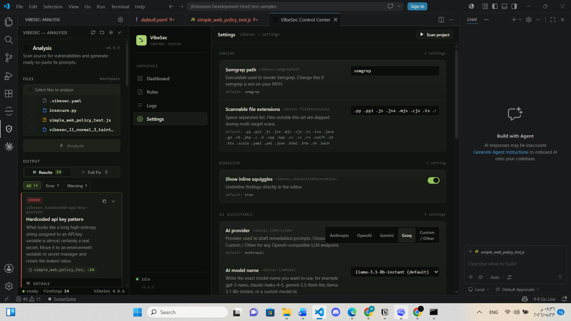 VibeSec analysis panel full fix tab