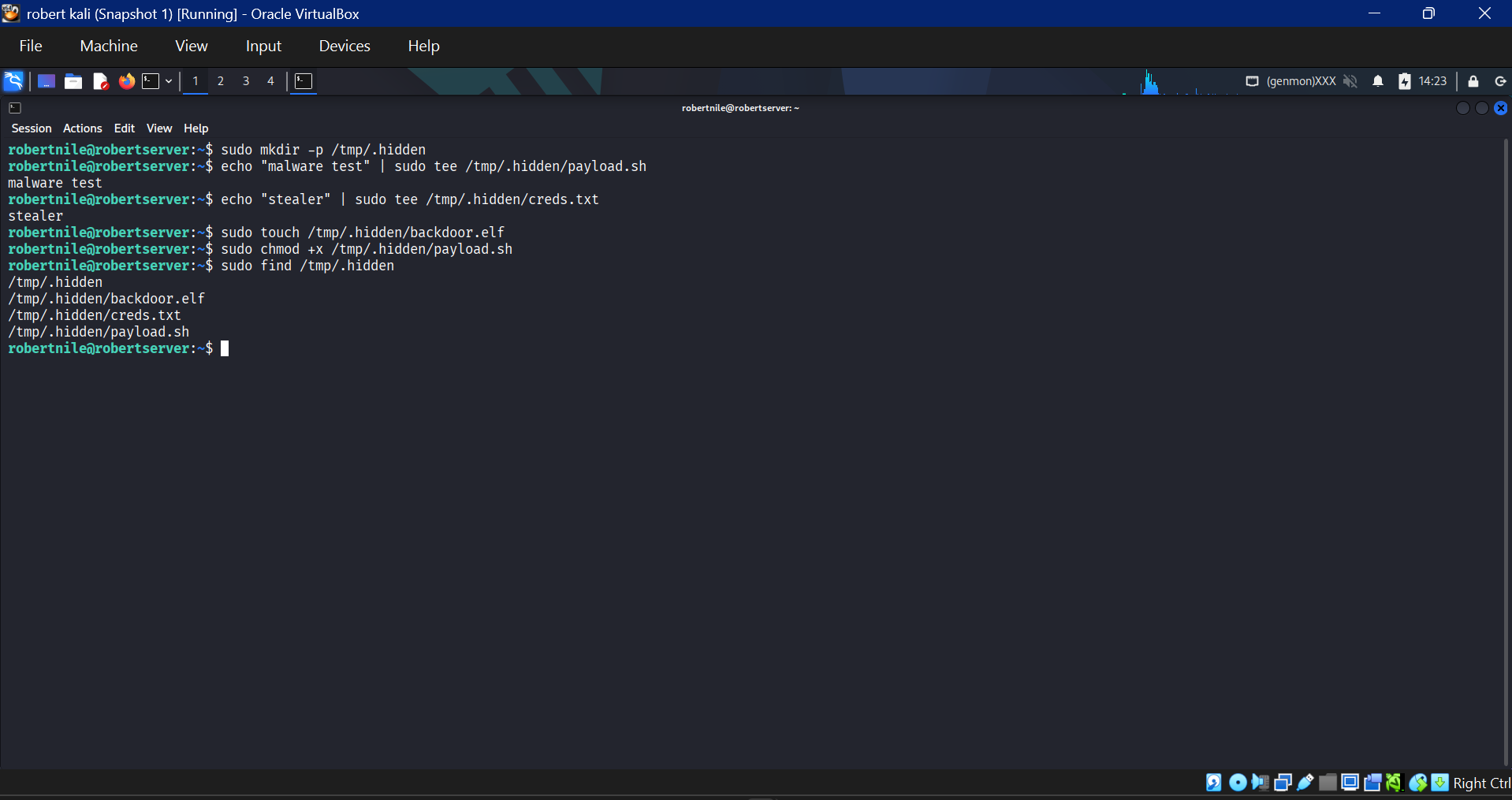 Created suspicious hidden files