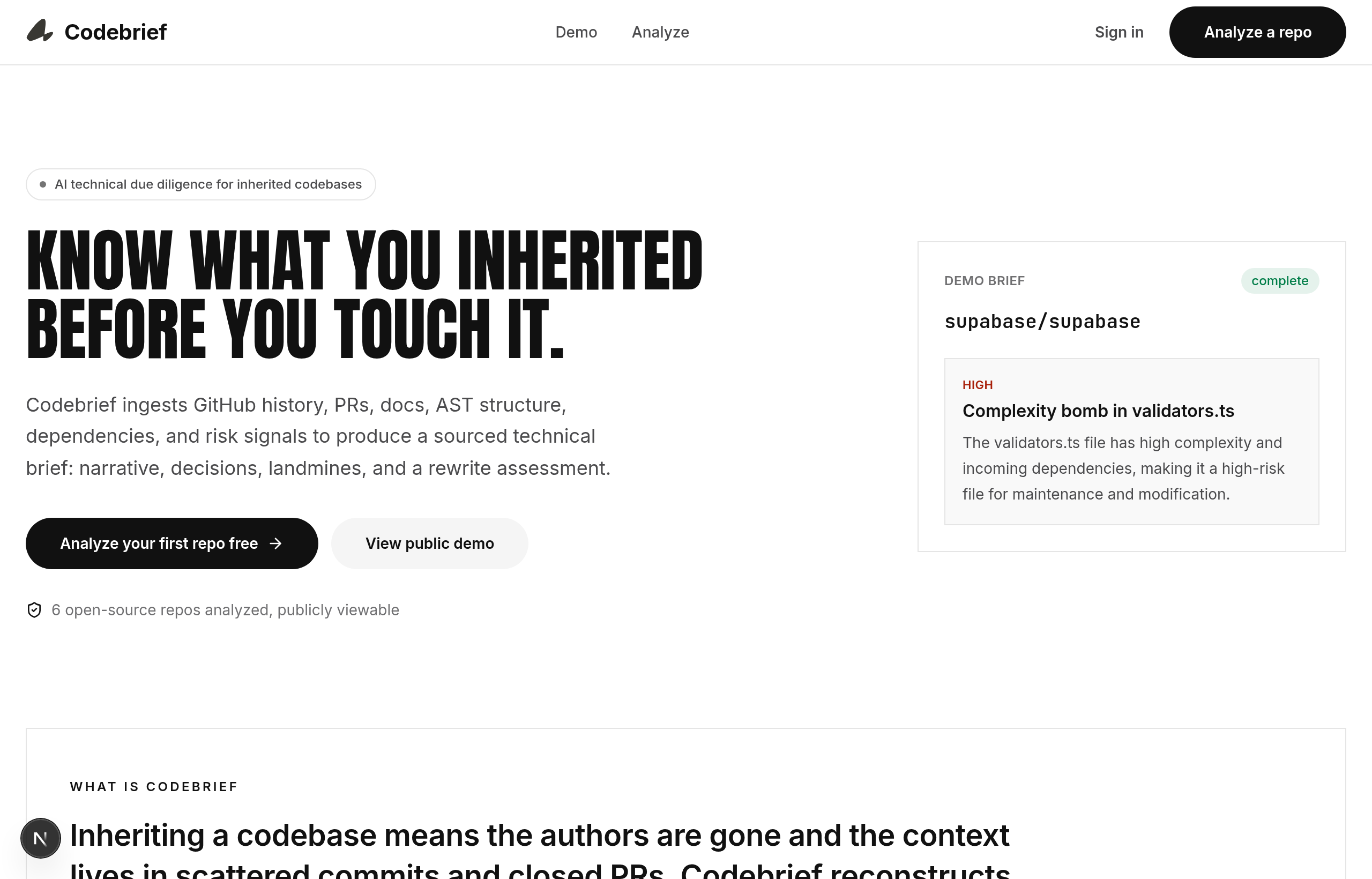Codebrief landing page