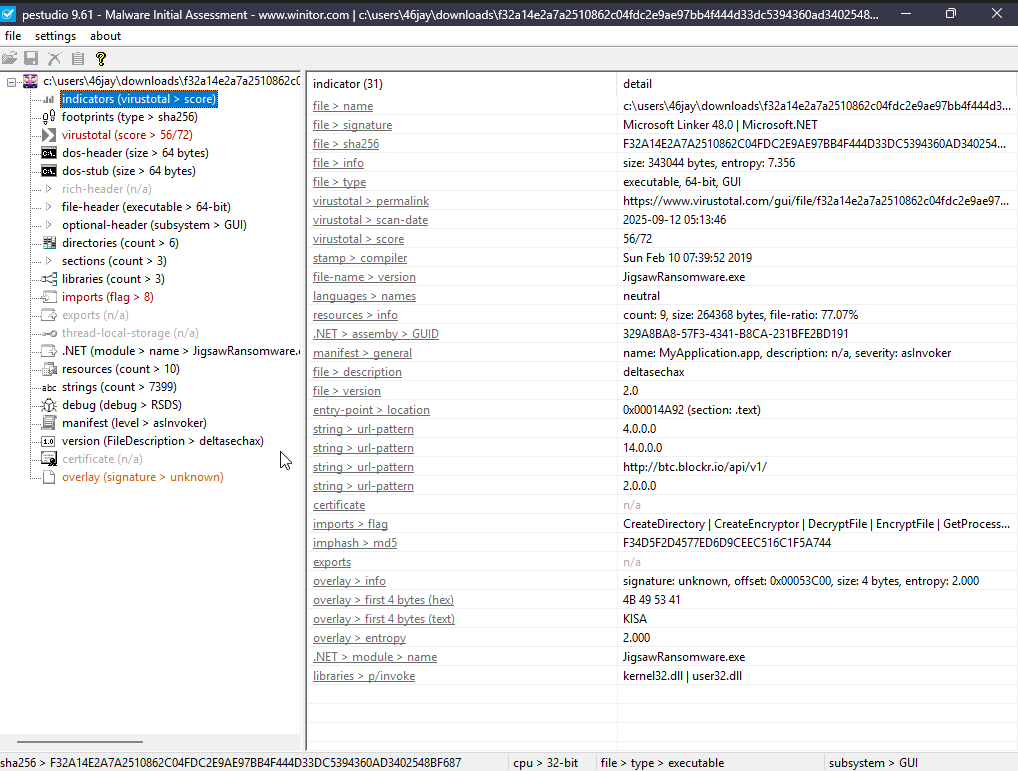 PEStudio 指示器面板