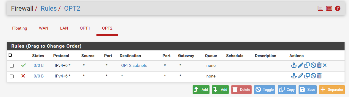 OPT2 Firewall Rules