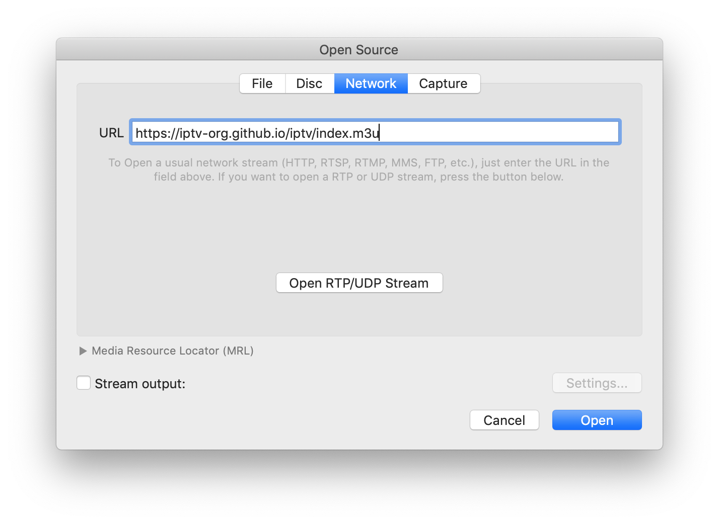 VLC 网络面板