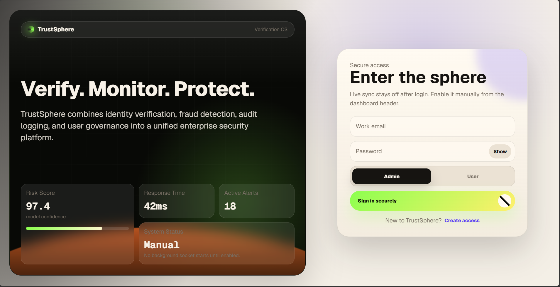 TrustSphere login screen